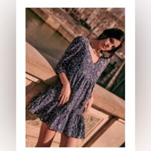 Sezane Aura Dress Ecru / Navy - Size 2